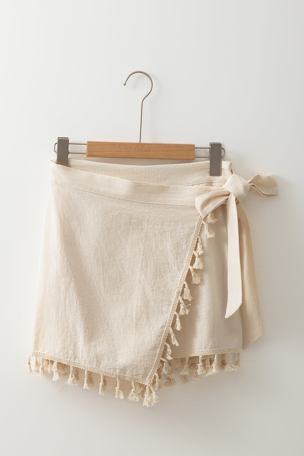 Apricot Tassel Trim Wrap Knot Side Bohemian Style Mini Skort