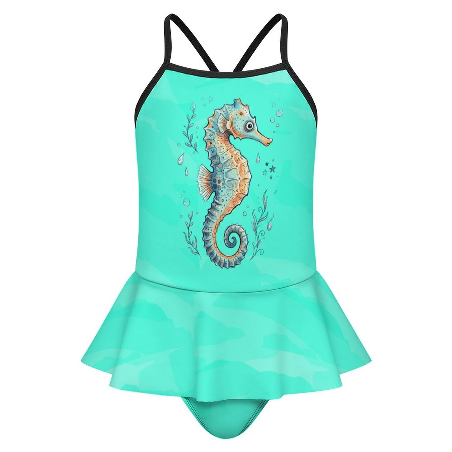 Girls One Piece Ruffle Strap Swimsuit - Seahorse