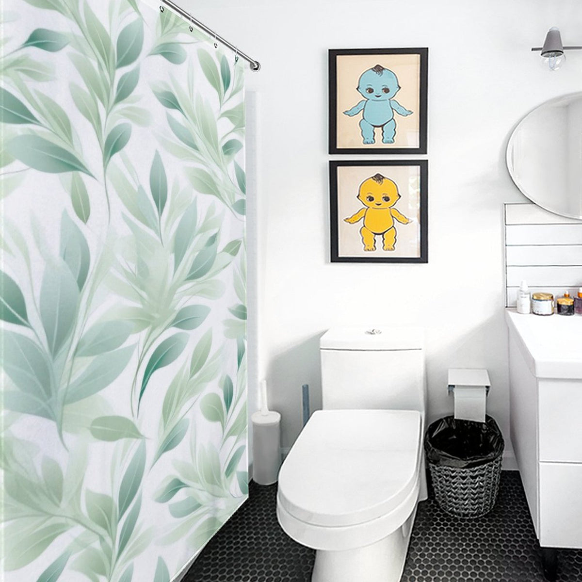 Leaf print shower curtain