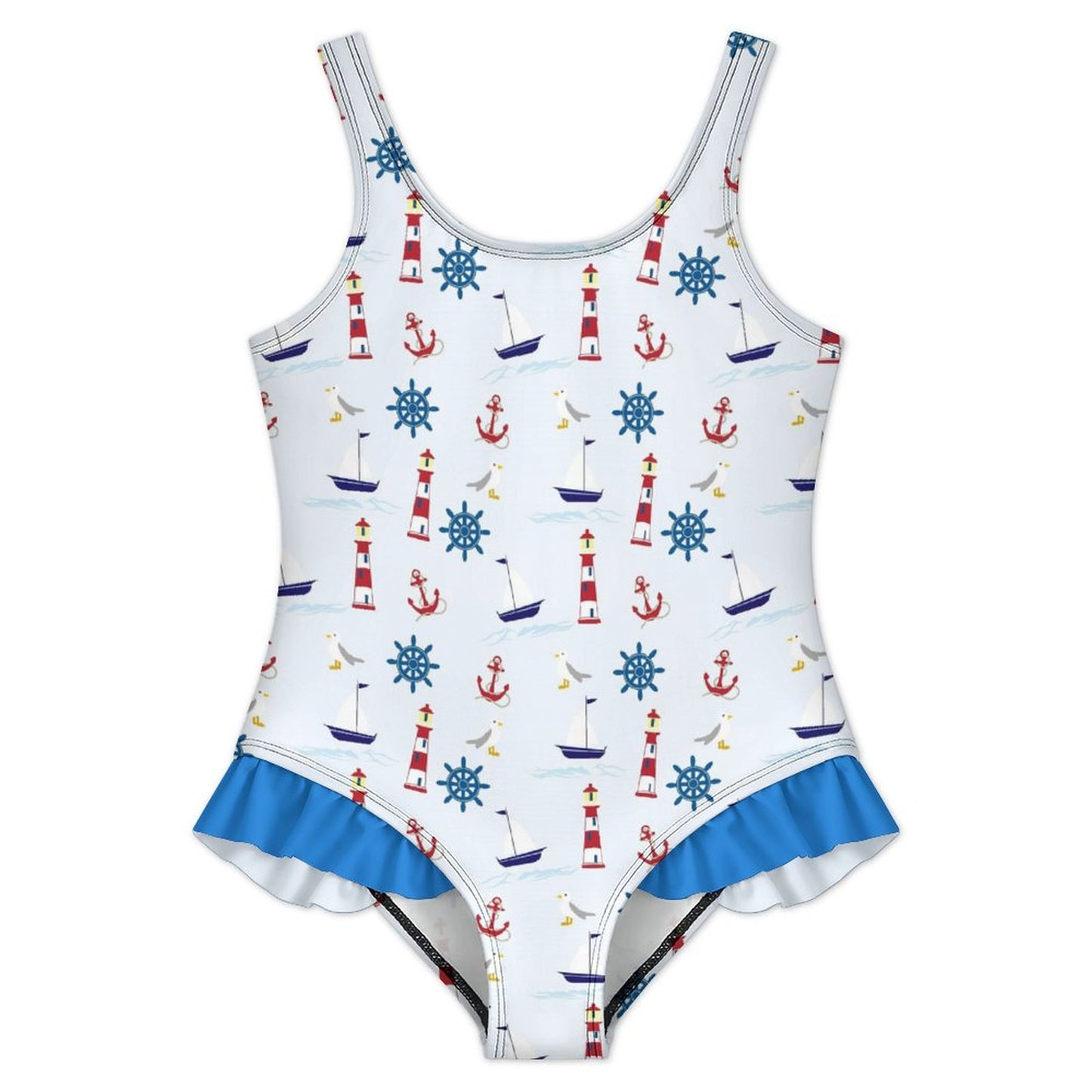 Girls Ruffle Trim One Piece Swimwear Marine
