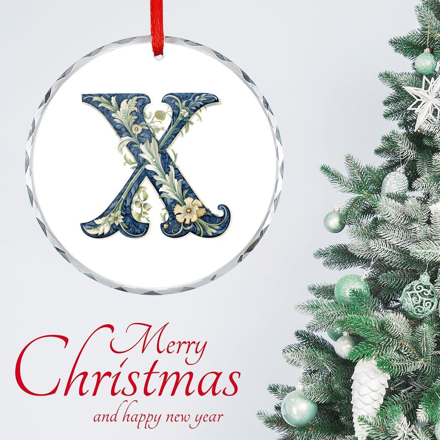 Glass Circular Ornament Pendant - Letter X