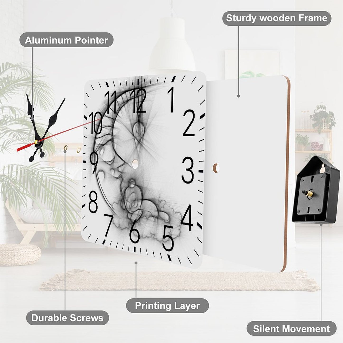 Square Wall Clock-9.8"x9.8"/25x25cm
