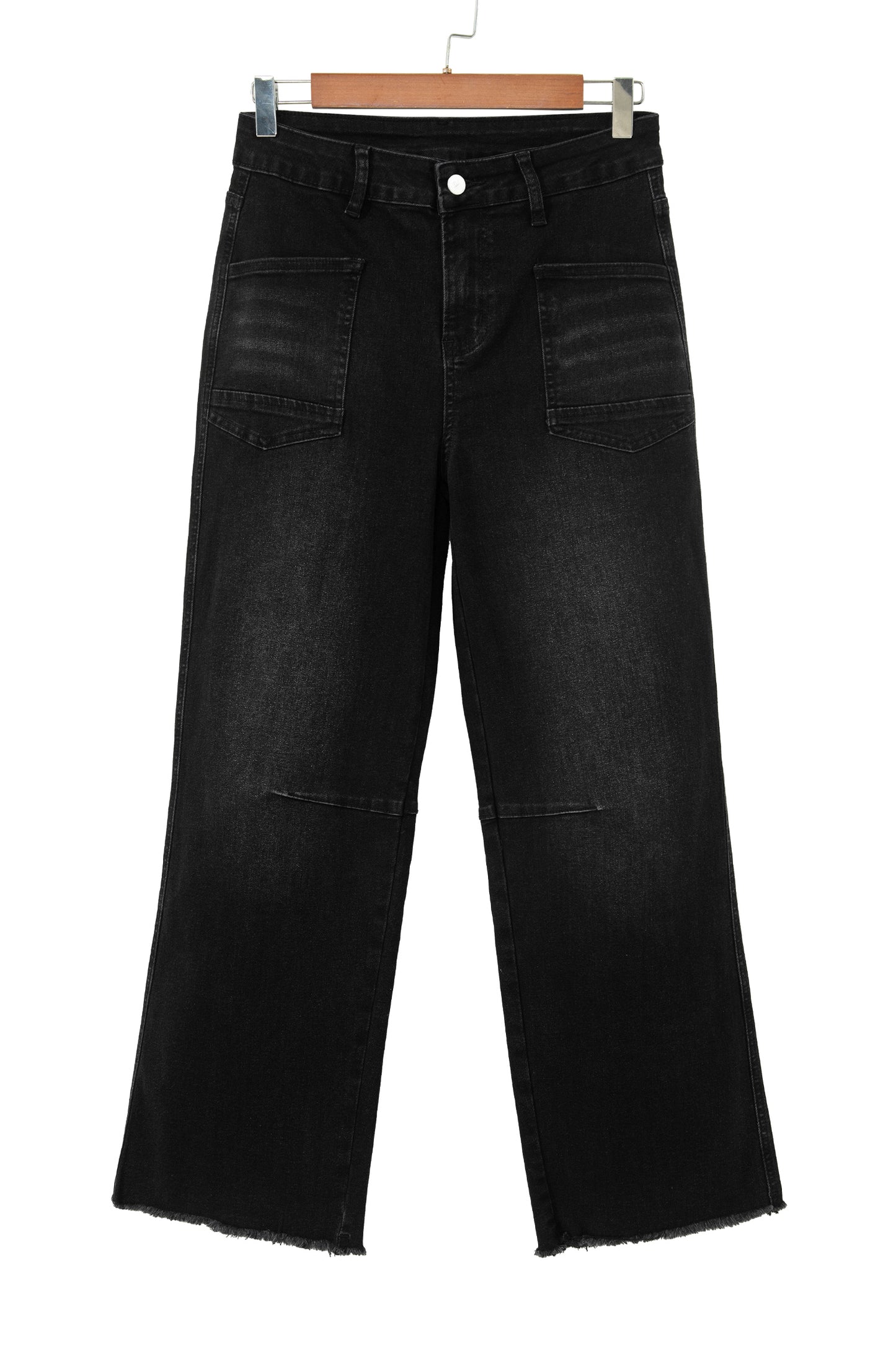 Black Frayed Cropped Straight Jeans