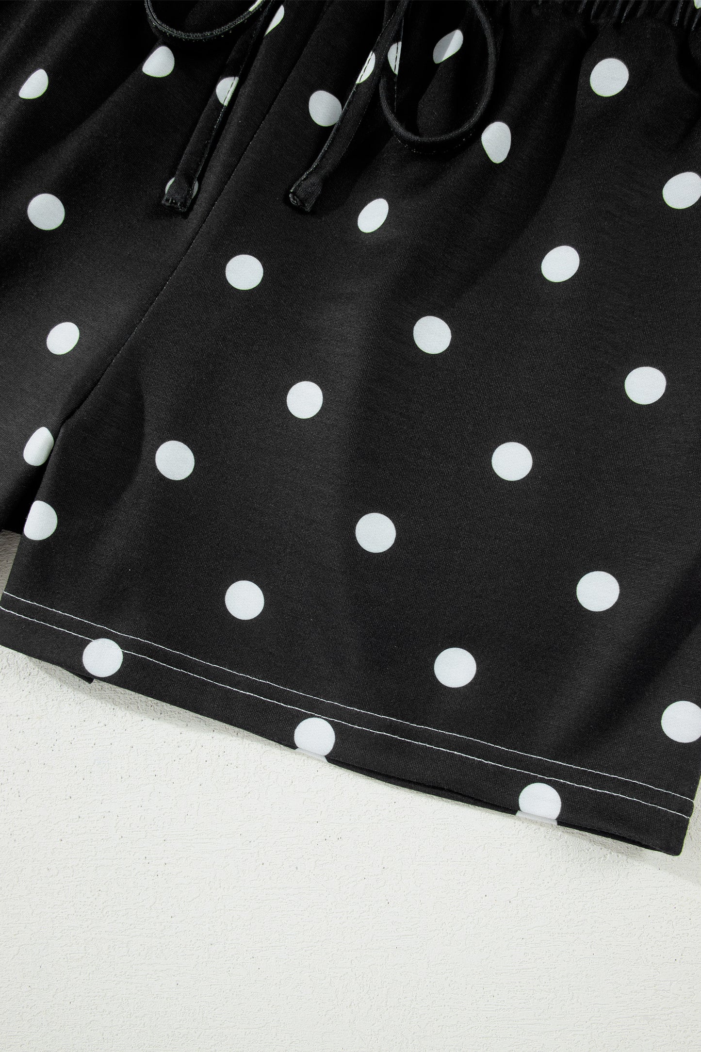 Black Exposed Seam Detail Polka Dot Loose Tee Drawstring Shorts Set