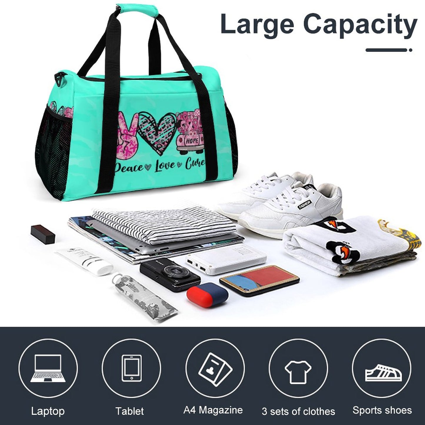 Travel Duffel Bag Peace Love Cure