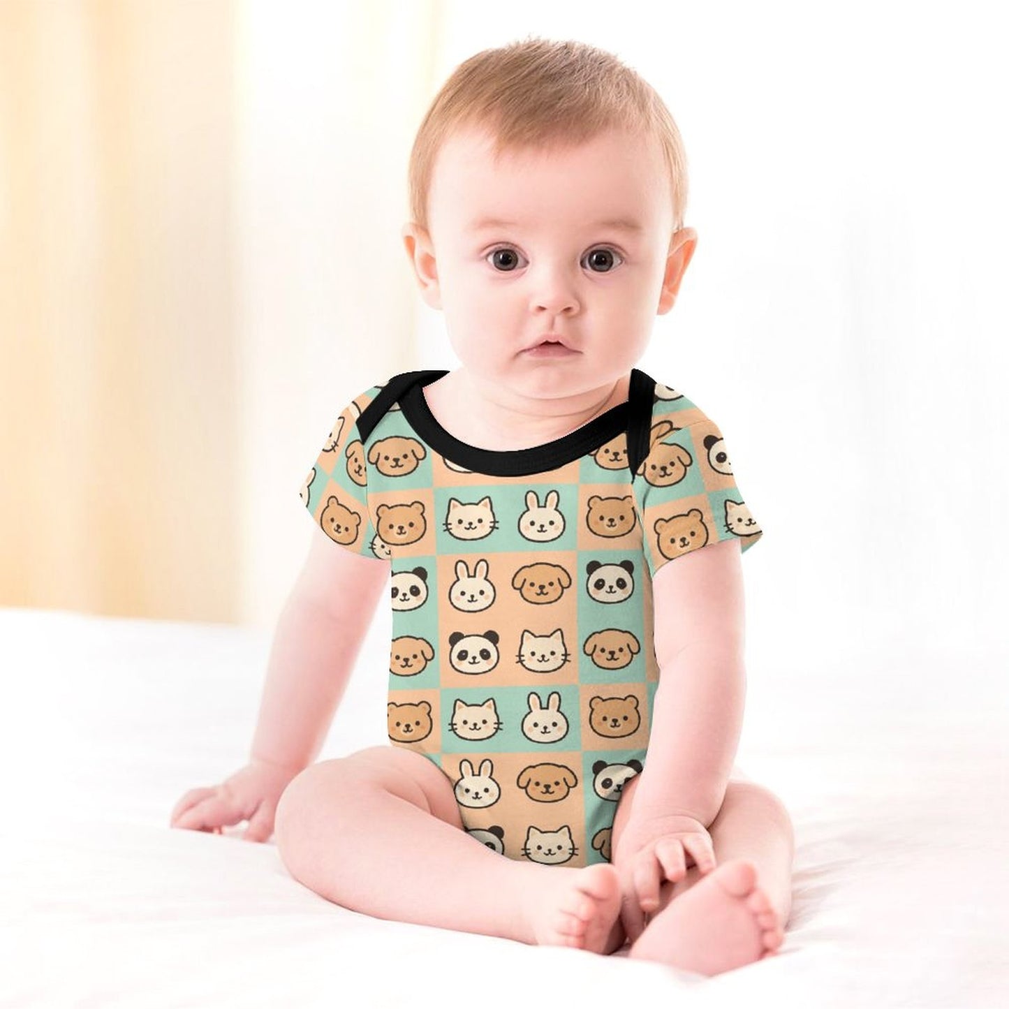 Faux Cotton Short Sleeve Baby Romper cutie animals