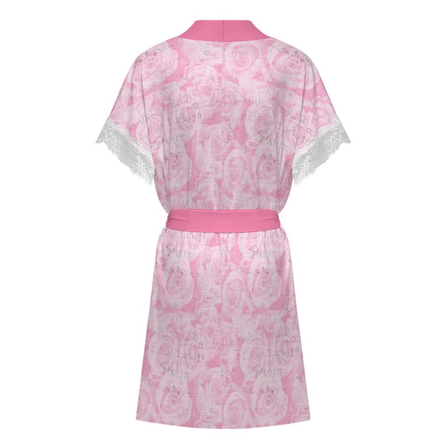 Lace Trimmed Short-Sleeve Nightgown - Pink Paris