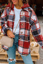 Fiery Red Hooded Plaid Button Front Jacket