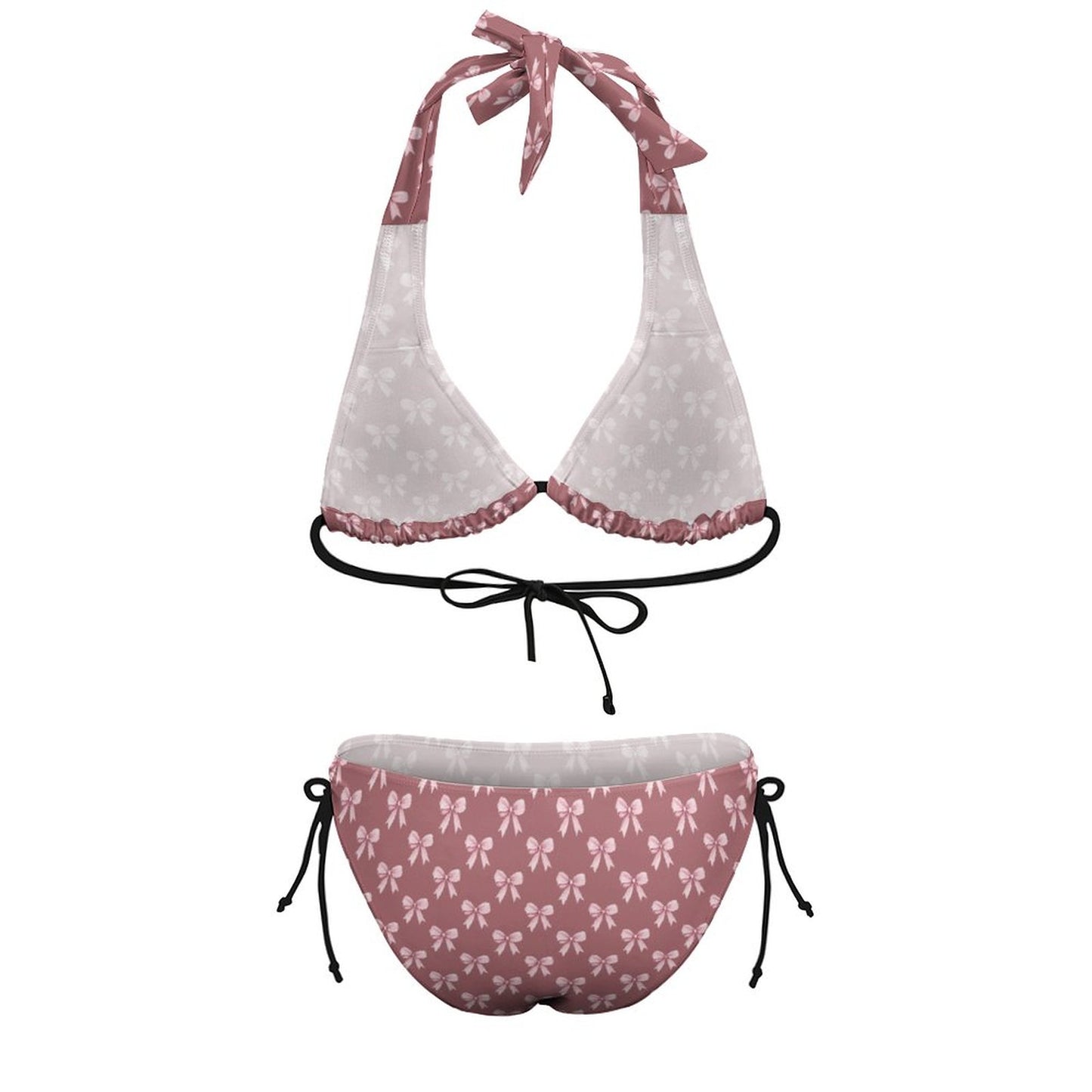 Two Piece Halter Swimsuit Pink Ribbons