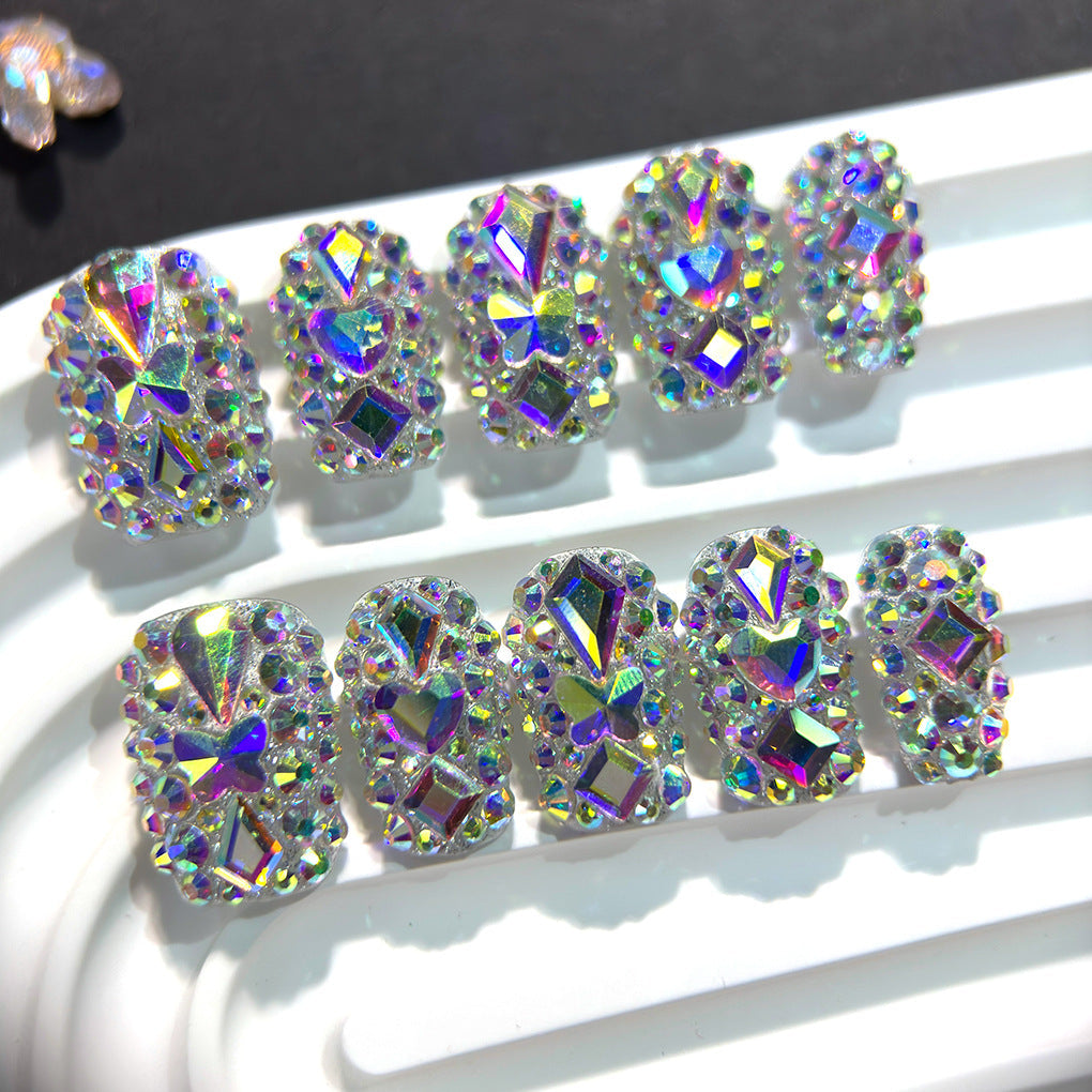 AB Crystal Full Rhinestone Square Press On Nails – Image 2