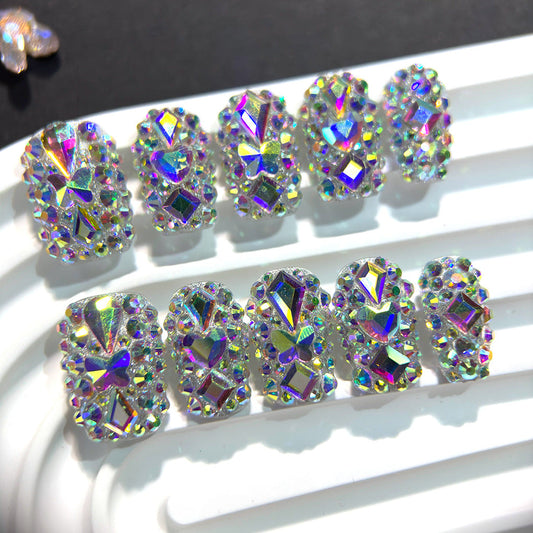 AB Crystal Full Rhinestone Square Press On Nails – Image 2