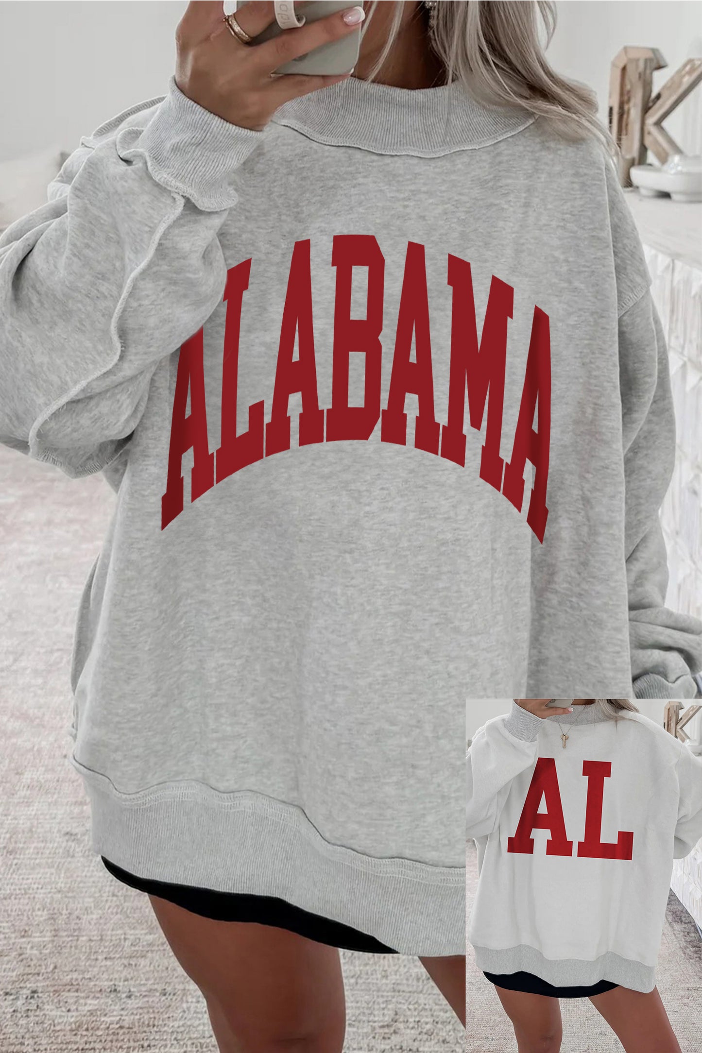 Light Grey AL Reversible Printed Ribbed Patchwork Mock Neck Sweatshirt