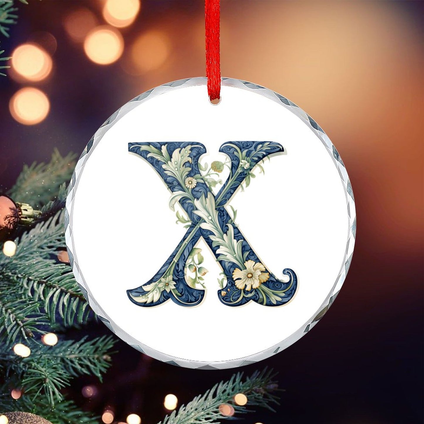 Glass Circular Ornament Pendant - Letter X