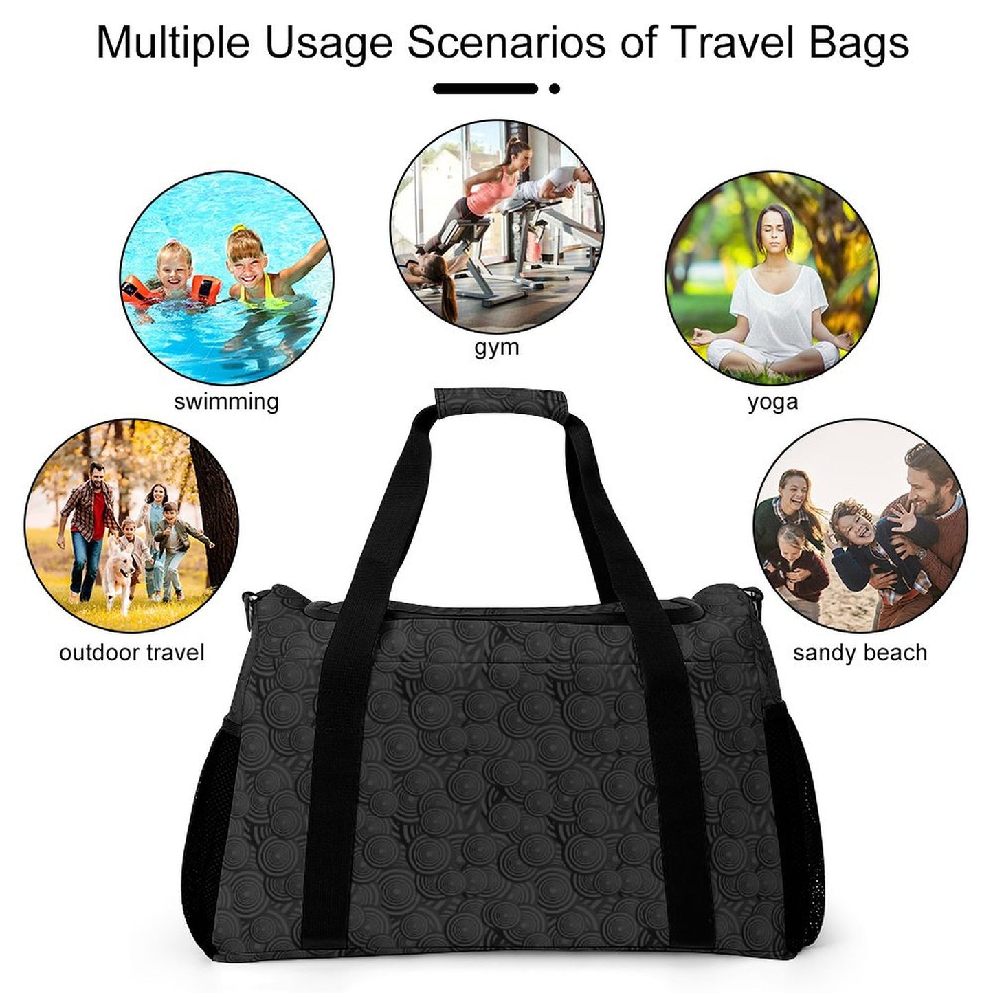 Travel Duffel Bag Black Swirls
