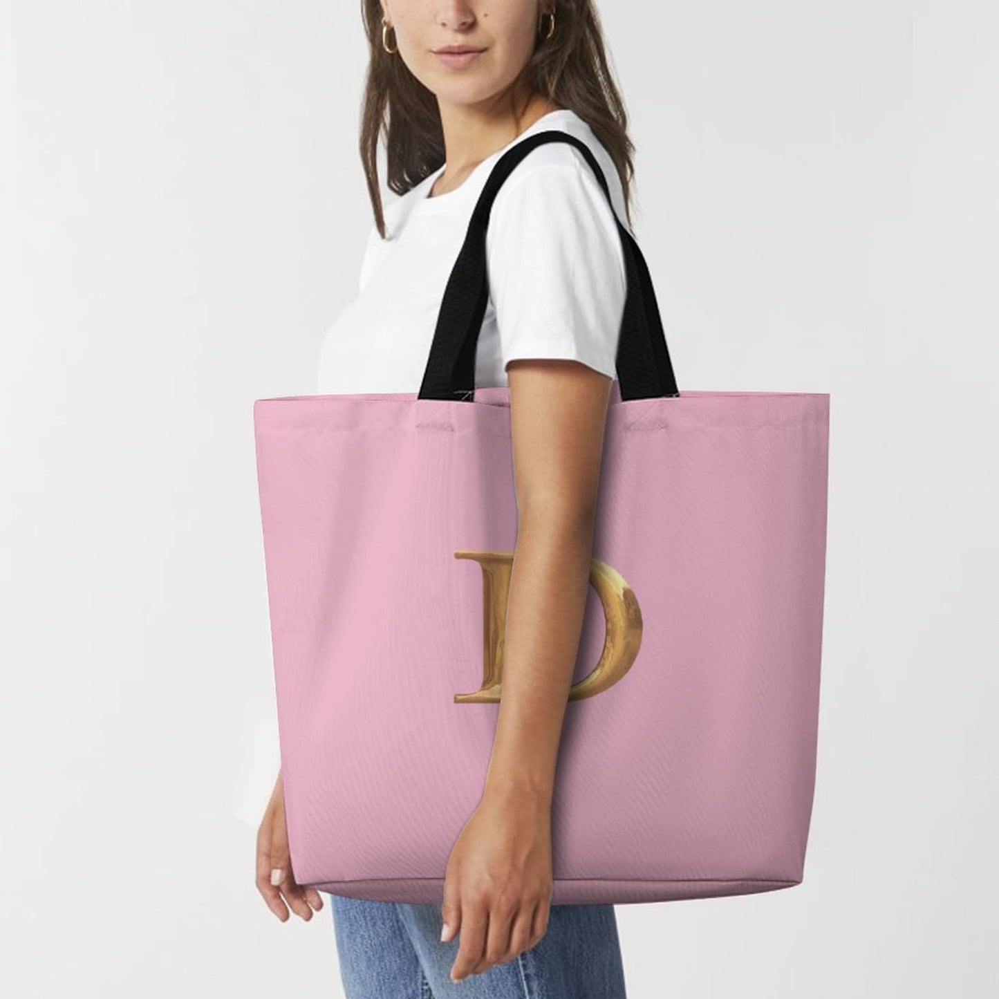 Large One Shoulder Shopping Bag Pink Bag - Gold D