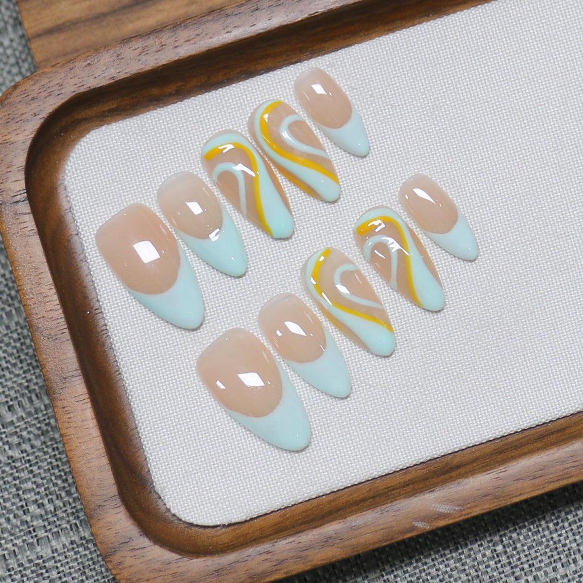 Beach Wave: "Mint Tropic" – Long Almond Press-On Nails – Image 3