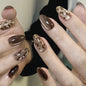 Brown Leopard Gradient Almond Nails With Glossy Finish