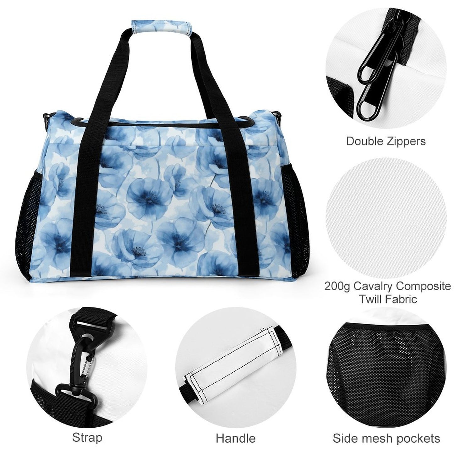 Travel Duffel Bag Blue Flowers