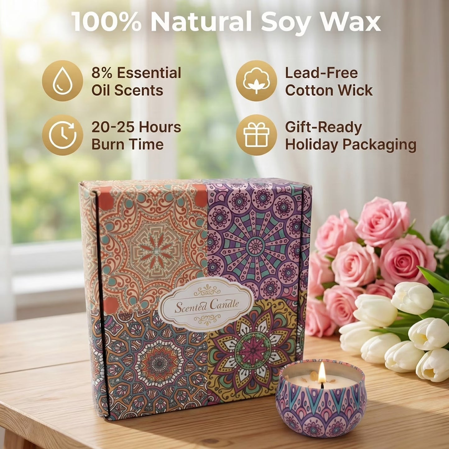 Scented Candles Gift Set,4 Pack Candles for Home Scented, 120 Hour Long Lasting Soy Wax Aromatherapy Candle Set, Birthday Gifts for Women with Gift Box