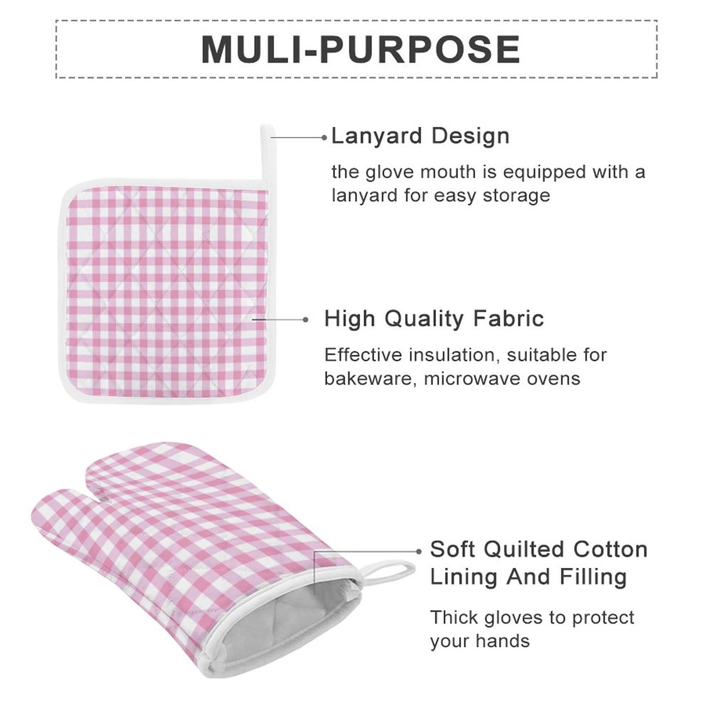 Oven Mitts & Pot Holder Set of 3 - Pink stripes
