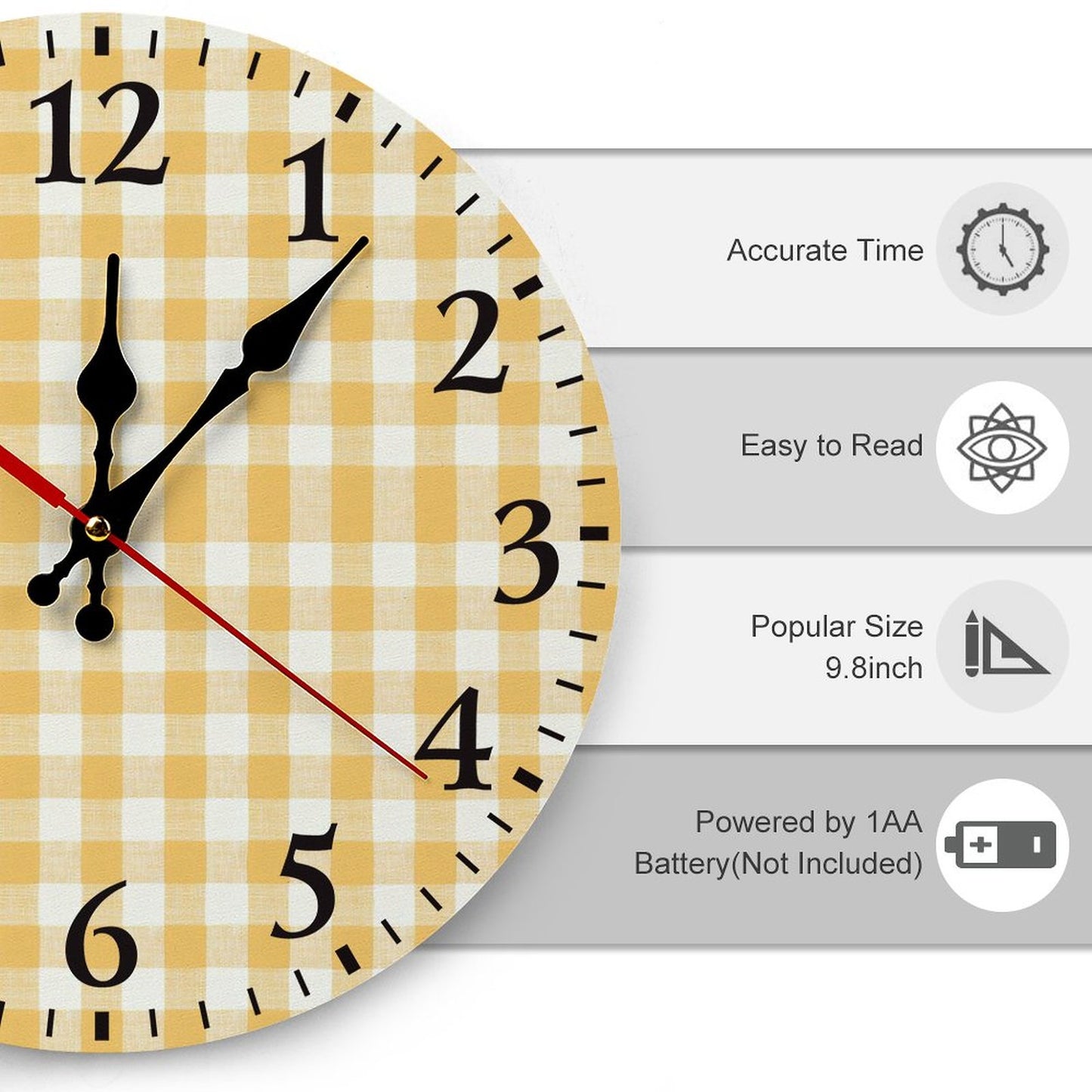 Modern Wooden Wall Clock - yellow and white