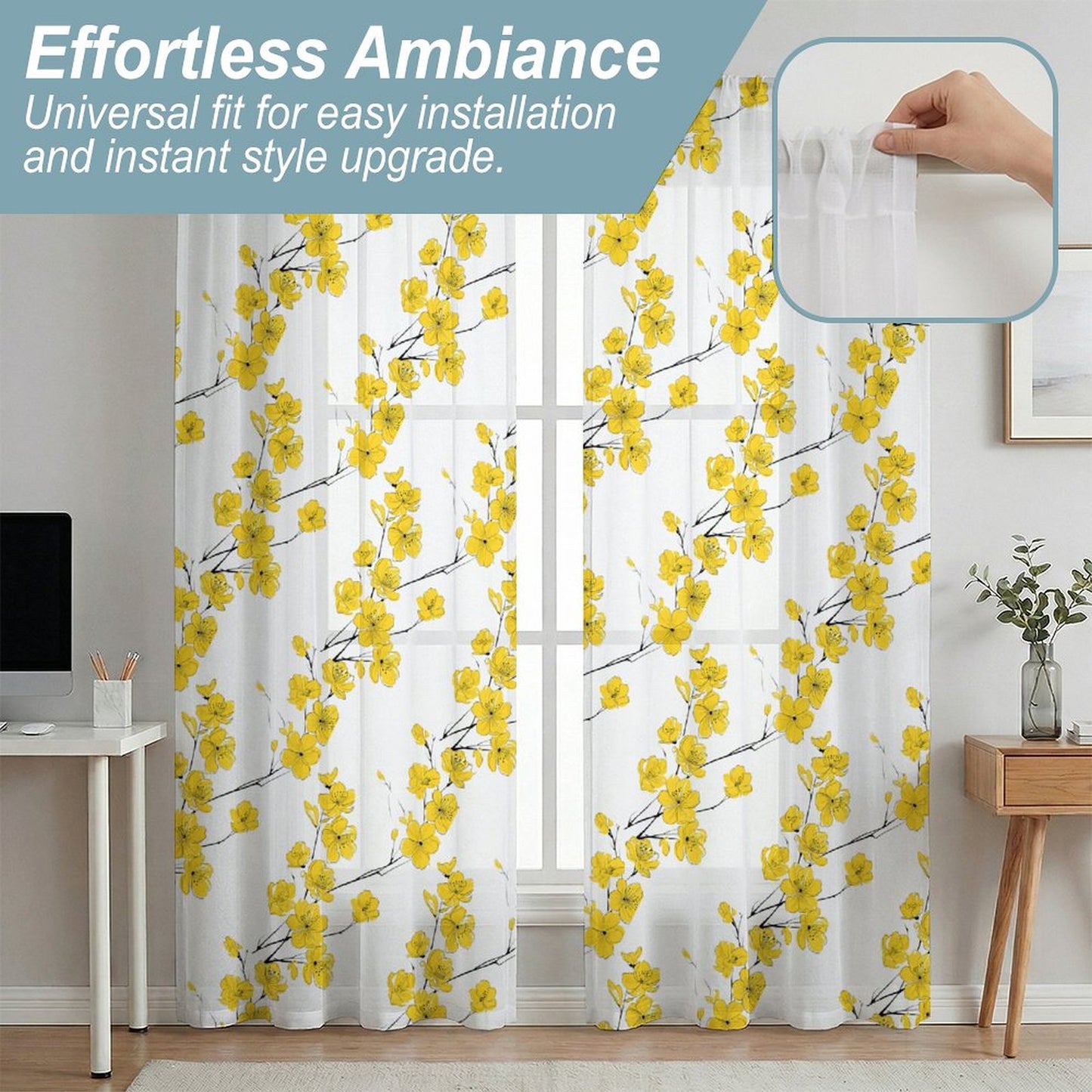 Sheer Curtain White and Yellow