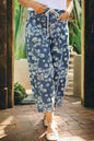 Sky Blue Dainty Floral Printed Drawstring Barrel Jeans