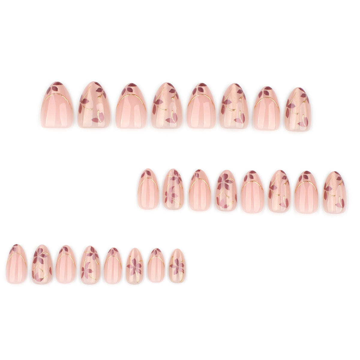 365nails: "Rose Gold Floral Almond" – Nude Press-on Nails with Gold Accents – Image 2