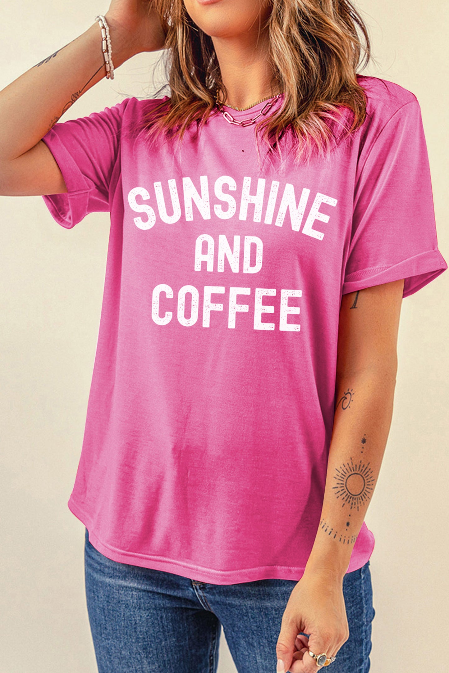 Sachet Pink SUNSHINE AND COFFEE Summer Beachwear Graphic Tee
