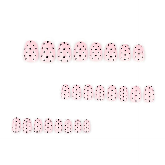 Black dots short round sweet naked powder glossy press-on nails – Image 2