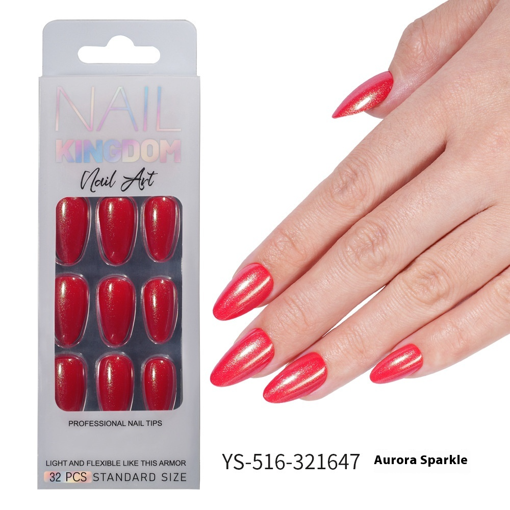Press on nails Advanced Aurora Fine Flash Almond Short Nail Film Removable Fake Nail Prefabricated Solid Color – Image 19