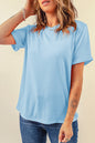 Light Blue Bright Casual Plain Crew Neck Tee
