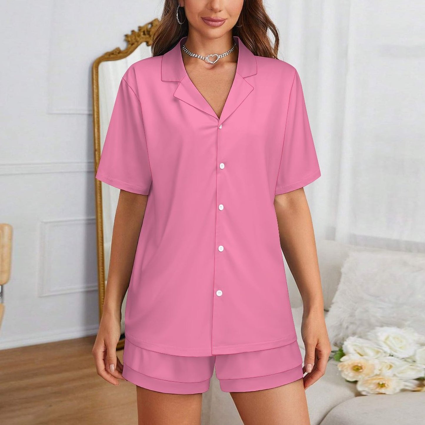 Women's Short Sleeve Pajama Set Pink