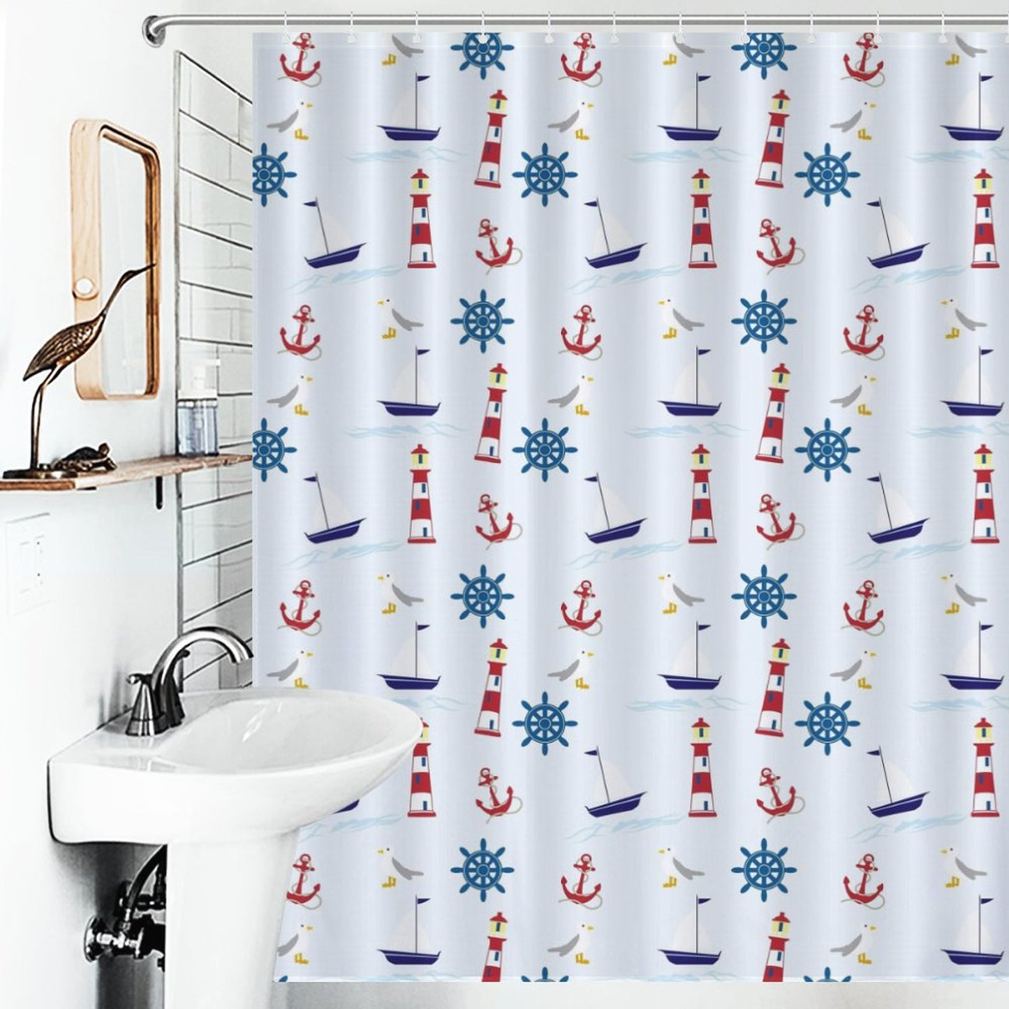 Flower Shower Curtain - Lighthouses, Sailboats and Anchors