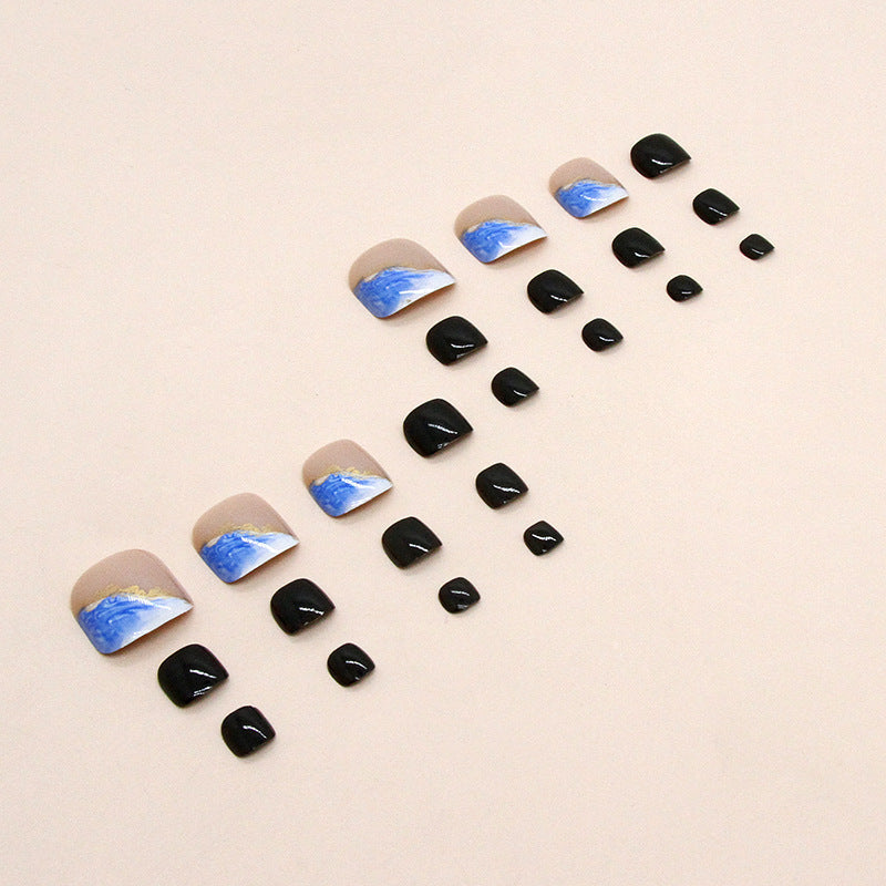 Press-on toenails seawater blue color scheme Nail art fairy white fake nails spring and summer Press-on toenails – Image 3