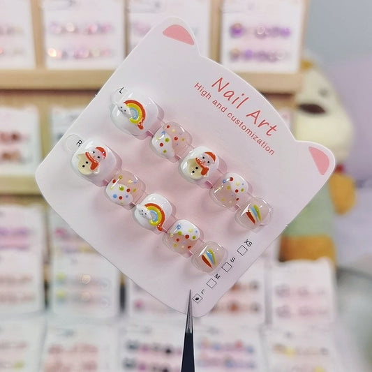 Rainbow Snowman Cute Kids Press On Nails Holiday Set