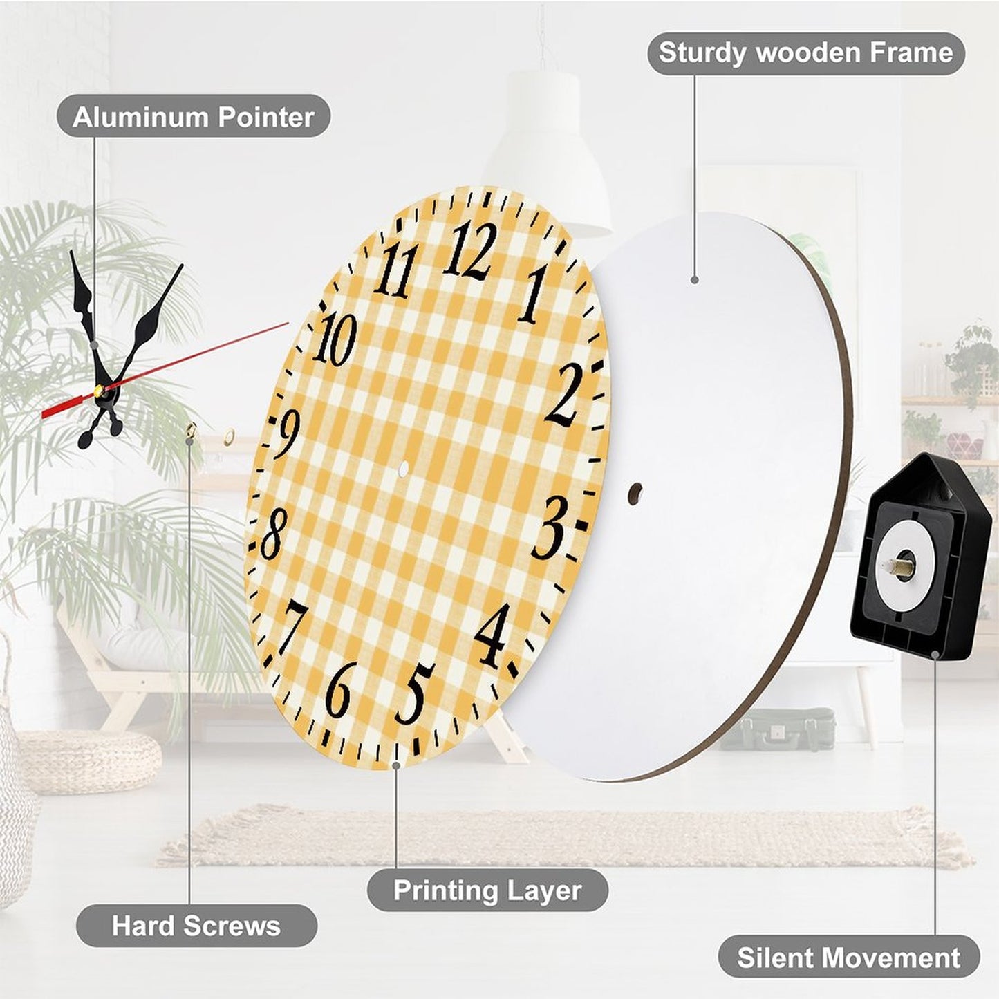 Modern Wooden Wall Clock - yellow and white