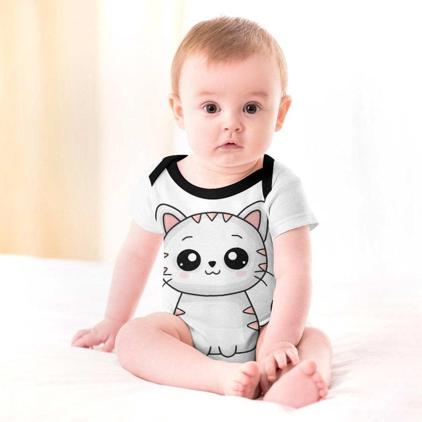 Kitty Faux Cotton Short Sleeve Baby Romper