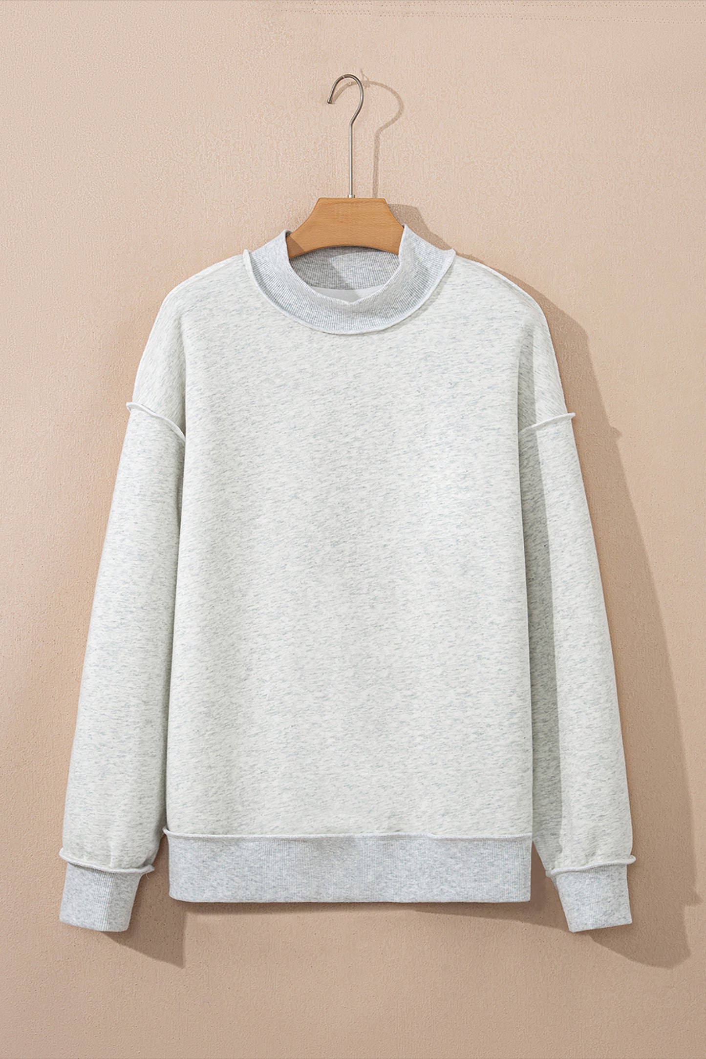 Light Grey Oversize Drop Shoulder Reversible Mock Neck Sweatshirt