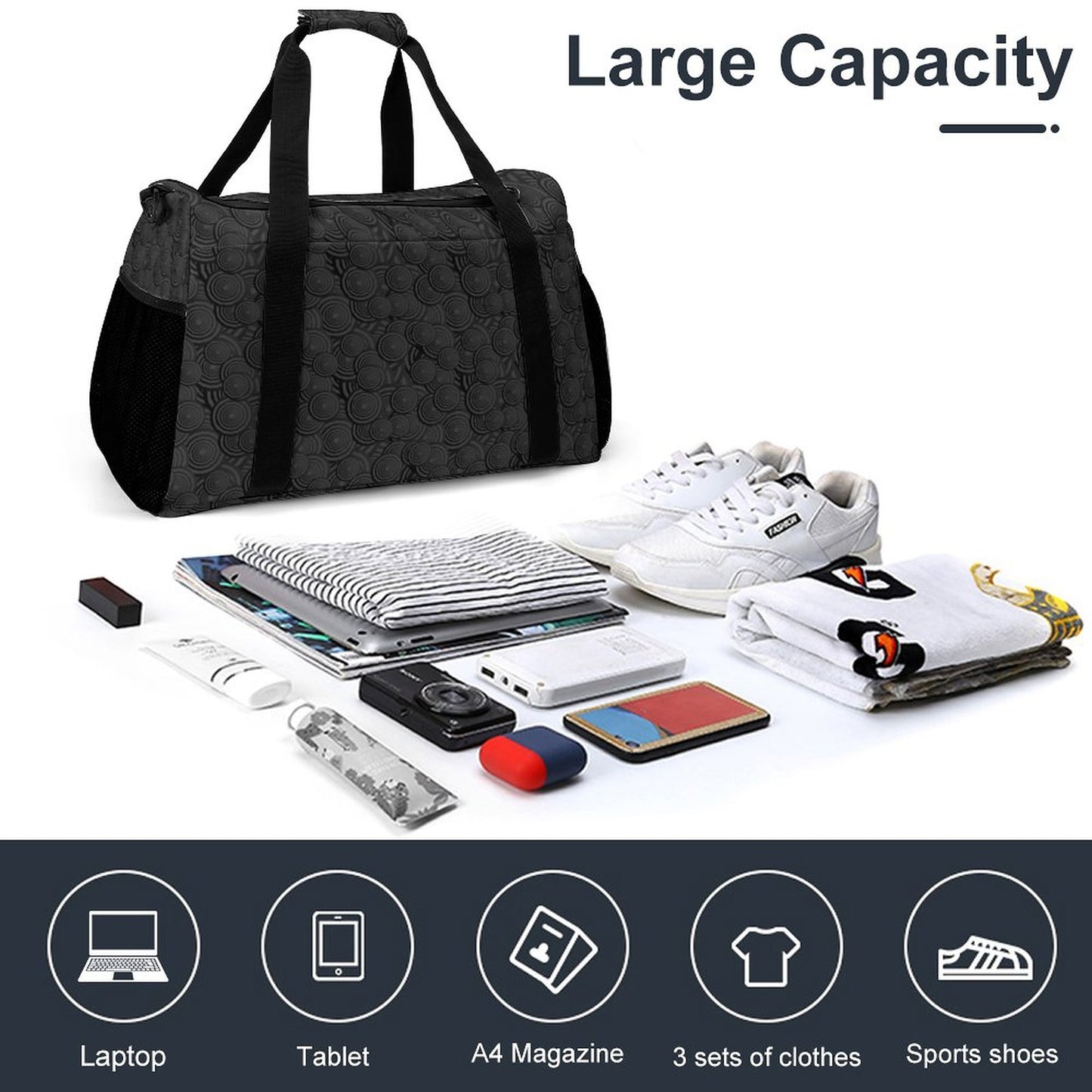 Travel Duffel Bag Black Swirls