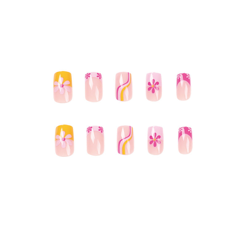 press on nails pads wholesale powder yellow edge French flower wave nails patch wholesale nails pads finished – Image 5
