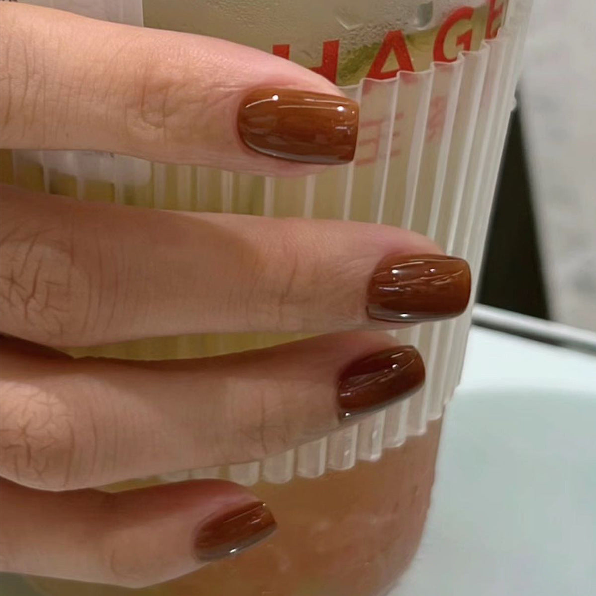 Red short square manicure classic solid color 365nails – Image 2