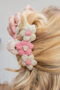 Pink Flower Crochet Cover Large Hair Claw Clip