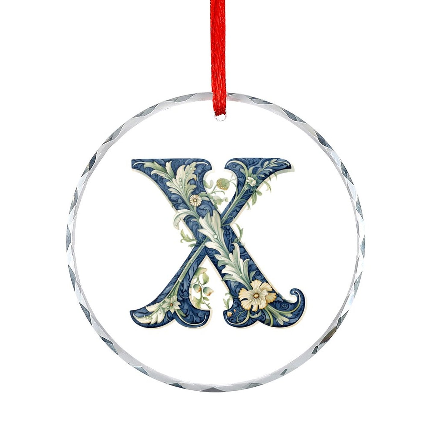 Glass Circular Ornament Pendant - Letter X