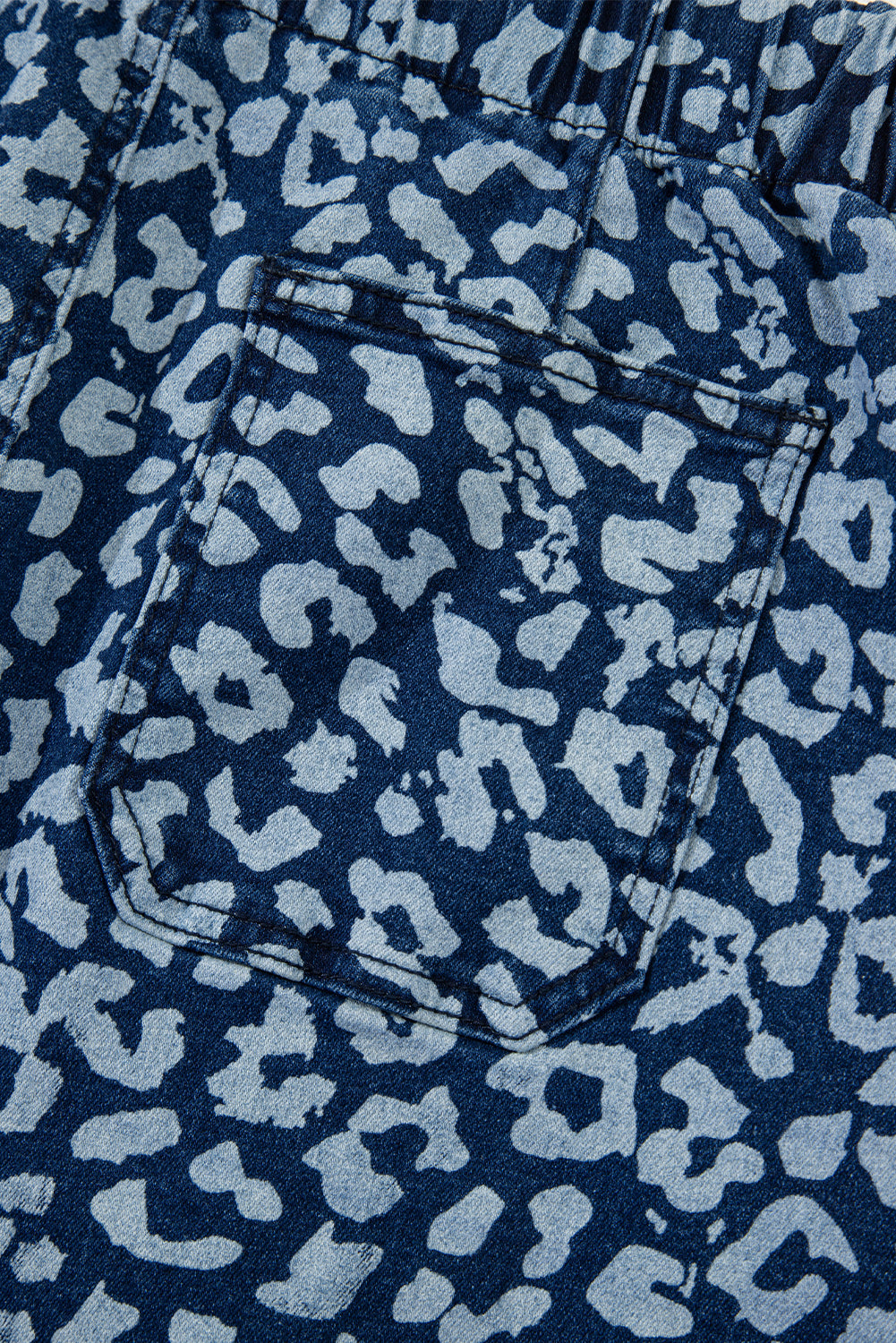 Blue Leopard Printed Drawstring Elastic Waistband Pocketed Barrel Jeans