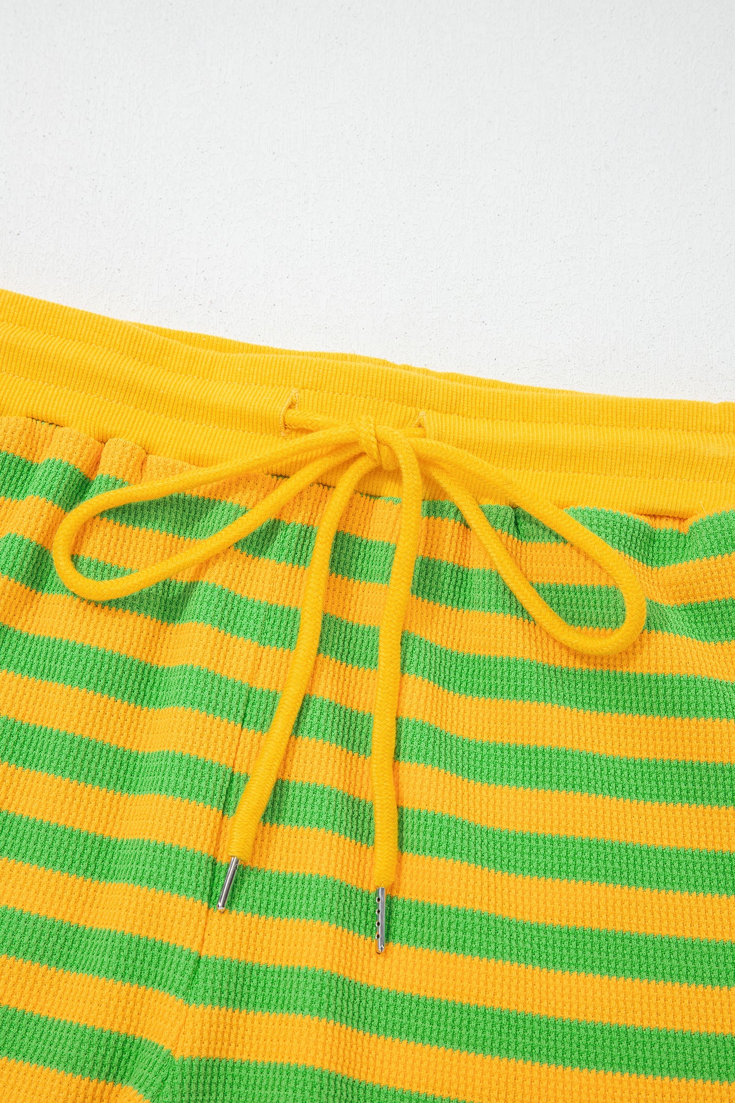 Yellow Stripe Puff Short Sleeve T Shirt Matching Shorts Set