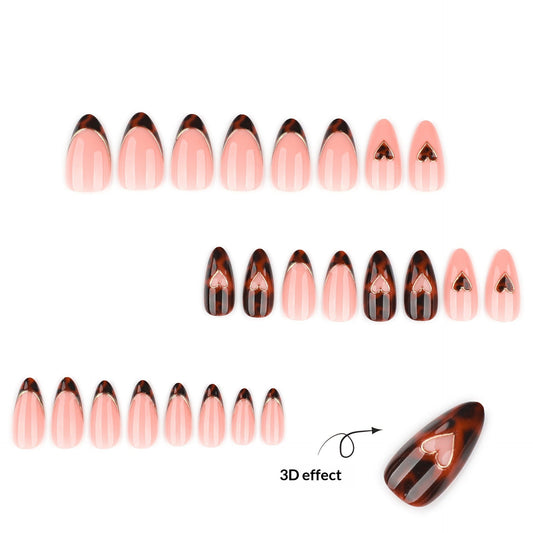 Peach Tortoiseshell Heart Accent Press-On Nails – Image 2