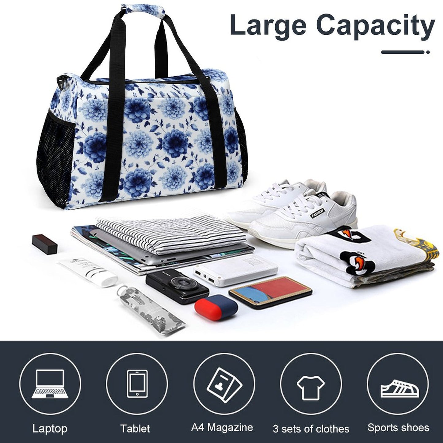 Travel Duffel Bag  - Blue Flower