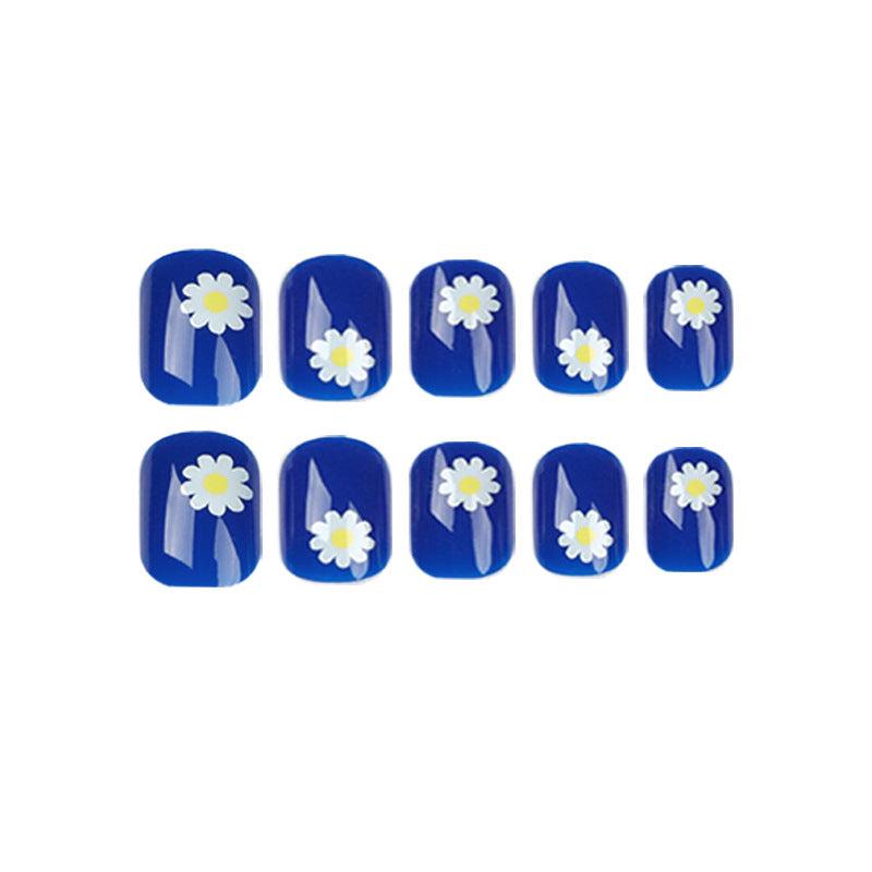 press on nails blue small daisy nails piece wholesale finished fake nails removable nails piece nails piece nails – Image 5