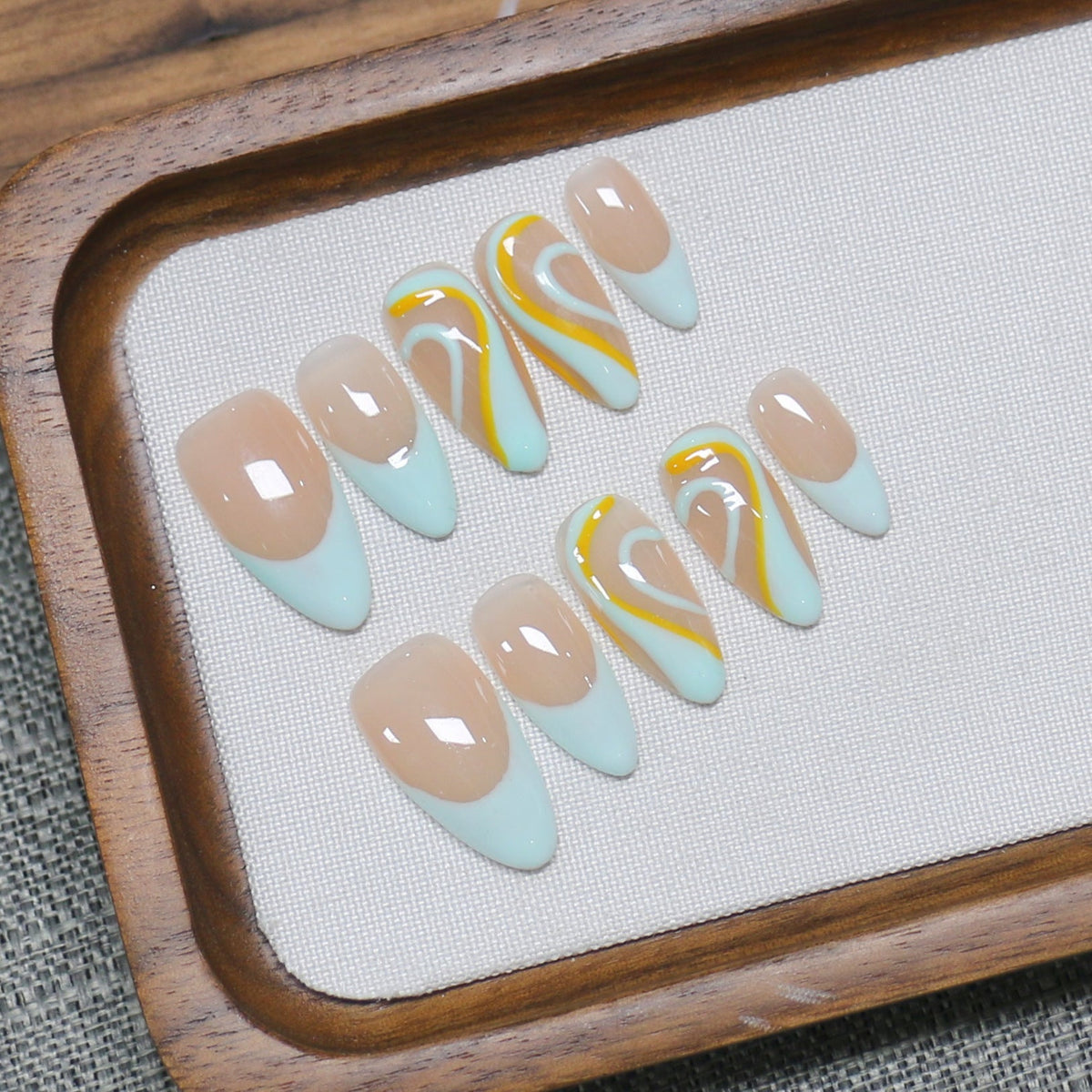 Beach Wave: "Mint Tropic" – Long Almond Press-On Nails